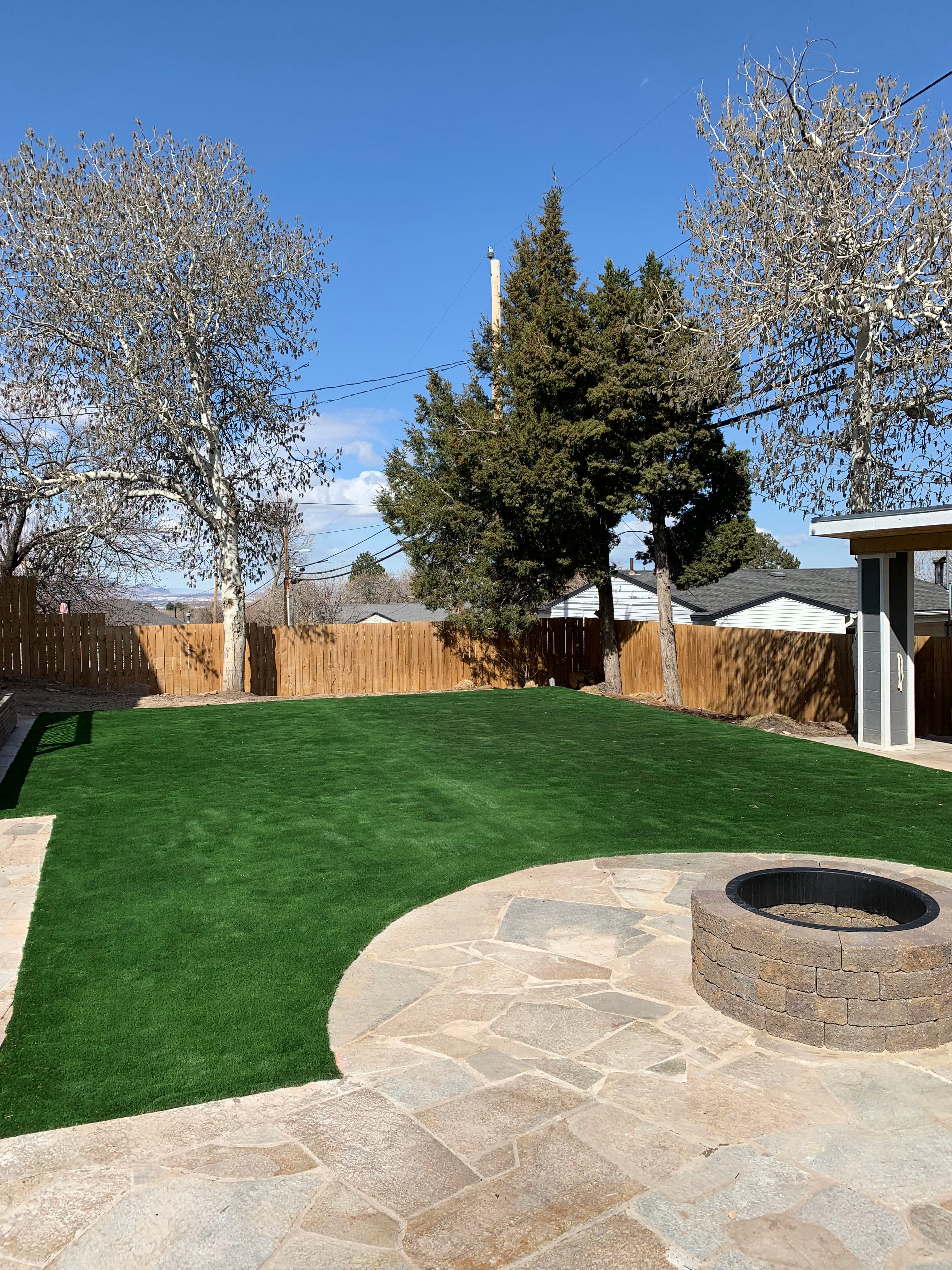 Project Pool Demo to Family Backyard with Artificial Turf and Fire Pit image